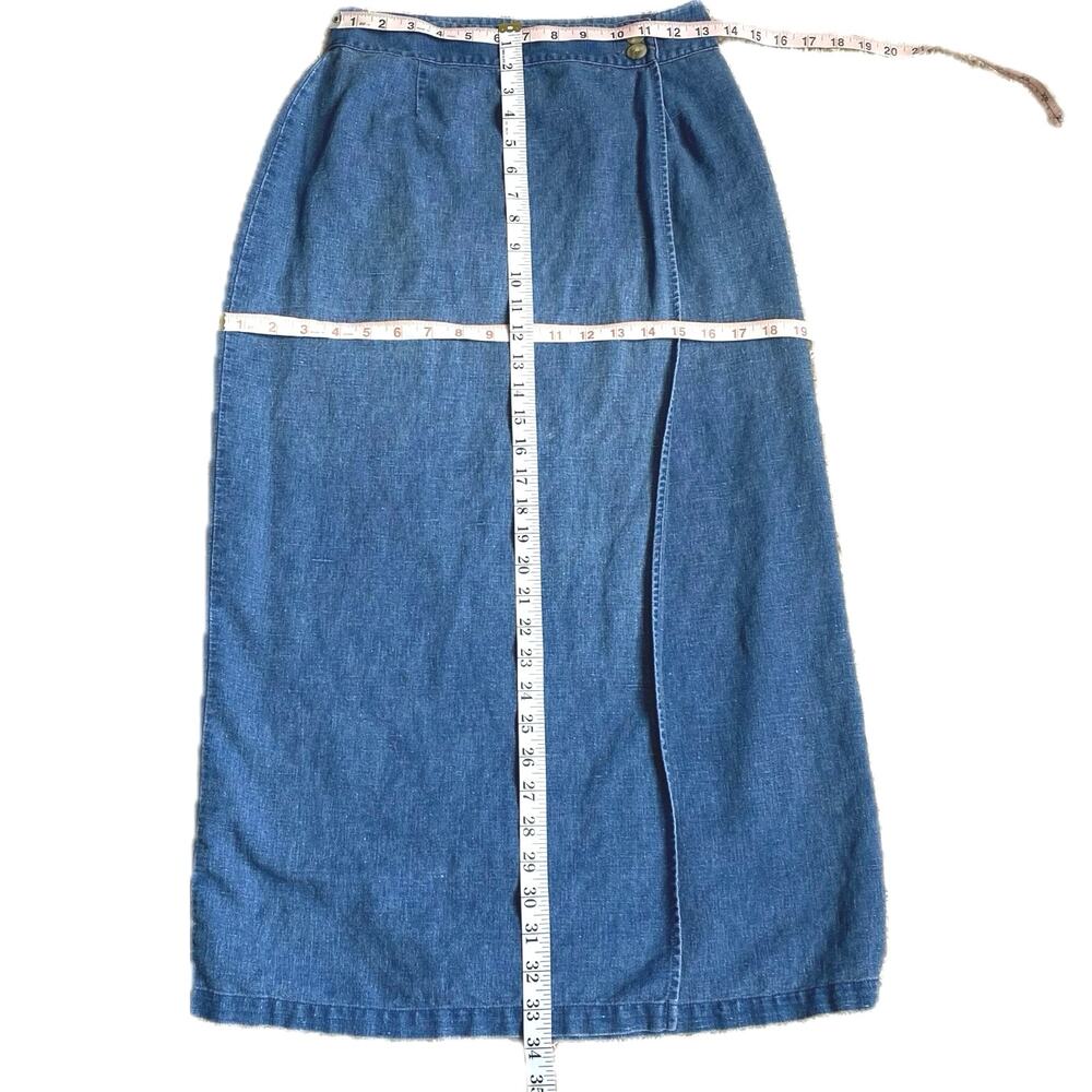 VTG CHEROKEE Denim Linen Button Wrap Maxi Skirt Size 8 90s Country Western Boho - Picture 10 of 11